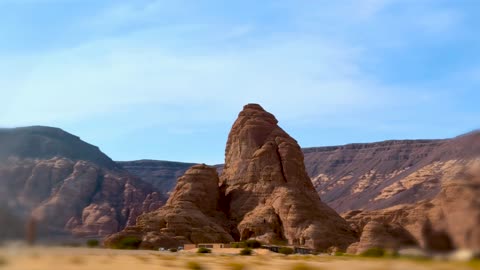 AlUla Saudi Arabia Desert Rock Formations Tracking Shot