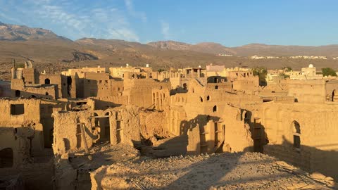 Ancient Mud Brick Village Oman Mountain Panorama