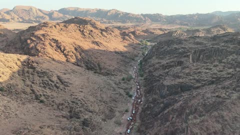 سيارات دفع رباعي تسير في وادي صحراوي سعودي