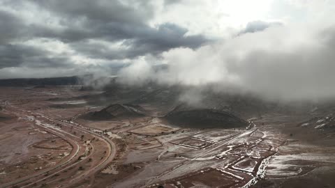 Aerial Desert Mountains with Clouds and Mist Footage
