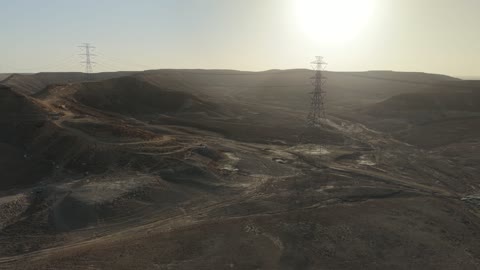 High Voltage Power Lines Desert Aerial Footage