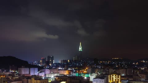 Makkah Clock Tower Night Skyline Timelapse Video