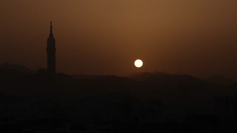 Makkah Royal Clock Tower Sunrise Silhouette Timelapse