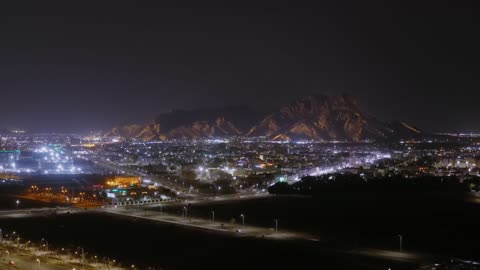 Al Ain City Night Aerial Jabal Hafeet Mountain