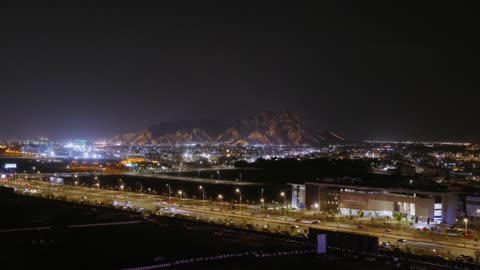 Saudi Arabia Night Highway and Mountain Aerial Footage
