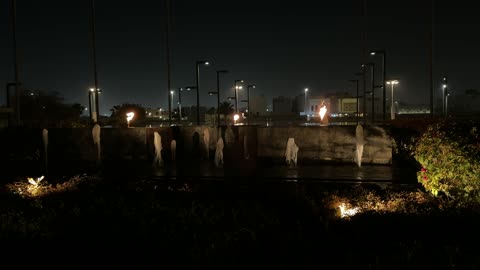Dhahran Expo Water Fountain Fire Flames Night Footage
