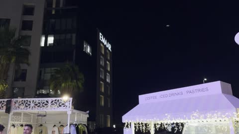 Coffee Cart Emaar Square Jeddah Night Pan Footage