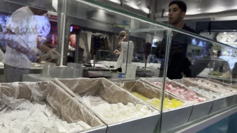 Turkish Delight Sweets Display in Market Shop