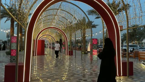Dammam City Light Tunnel Evening Walking Video