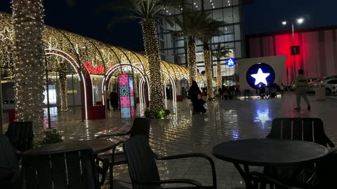 Dammam Plaza Night Outdoor Seating and Light Tunnel