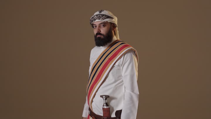 Saudi Man in Founding Day Attire Studio Portrait