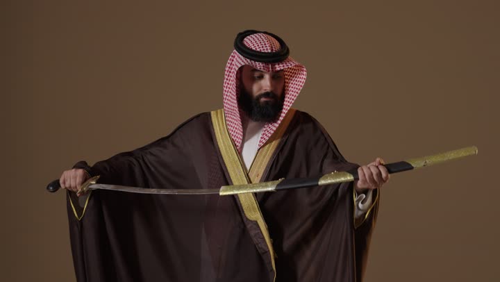 Saudi Man Founding Day Traditional Sword Studio Video