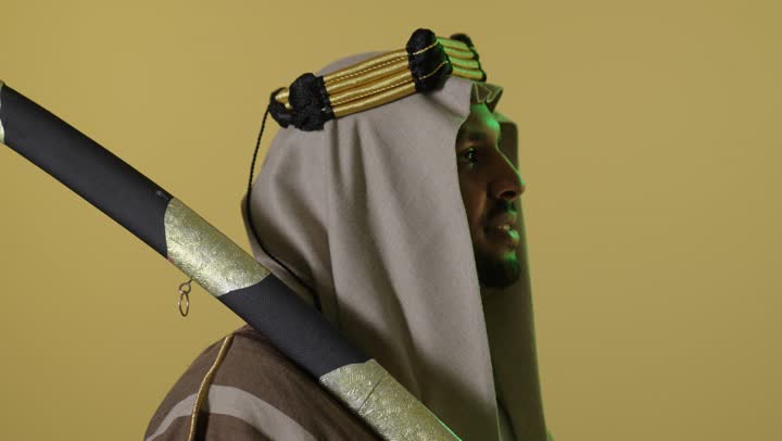 Saudi Man in Founding Day Attire with Sword Studio Video