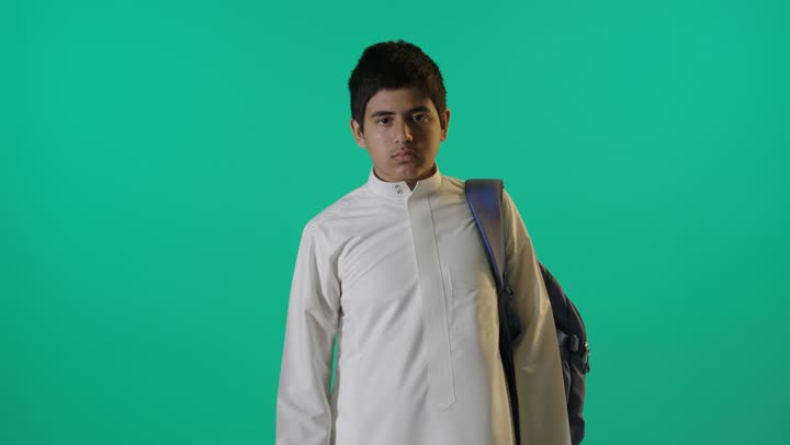 Saudi Schoolboy Stop Gesture Green Screen