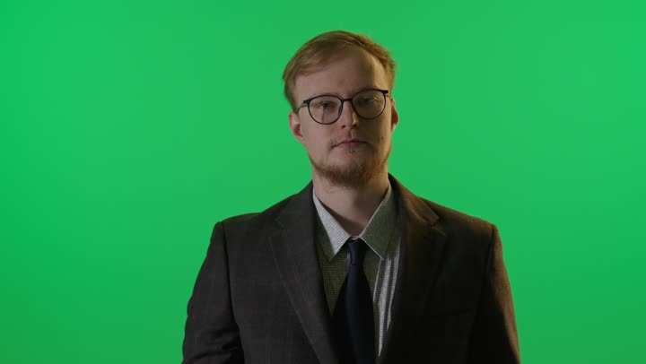 رجل أعمال حركة الإبهام للأسفل كروما خضراء