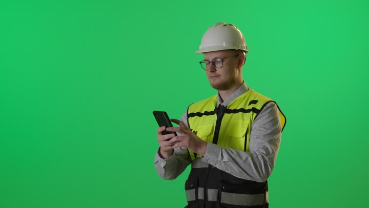 Engineer Green Screen Smartphone Usage Video