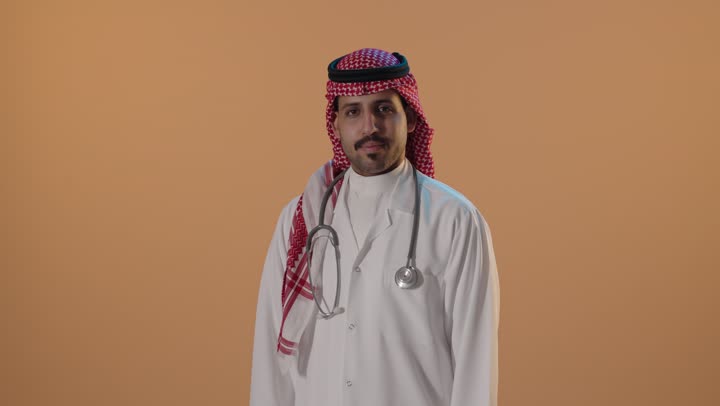 Saudi Male Doctor Studio Portrait Stock Video