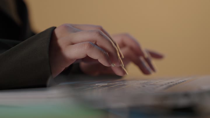Professional Woman Typing on Laptop Keyboard Close Up