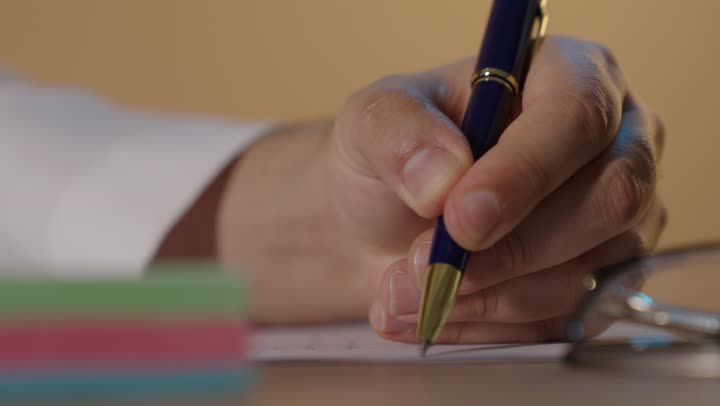 Man Hand Writing on Paper Office Desk Close Up Video