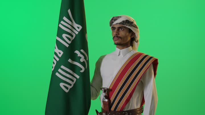 Saudi Man in Founding Day Attire on Green Screen