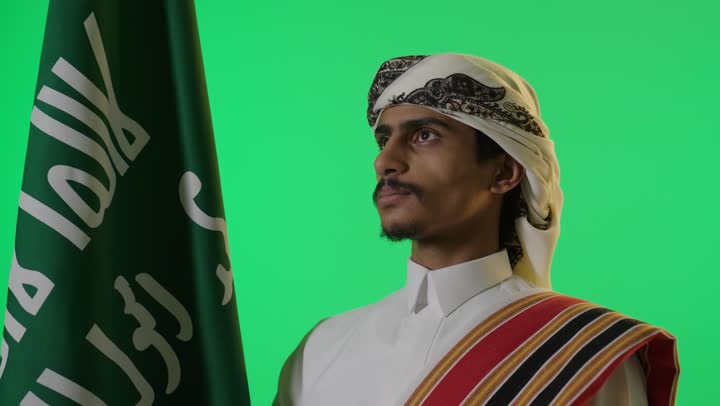 Saudi Man in Founding Day Attire Portrait Green Screen