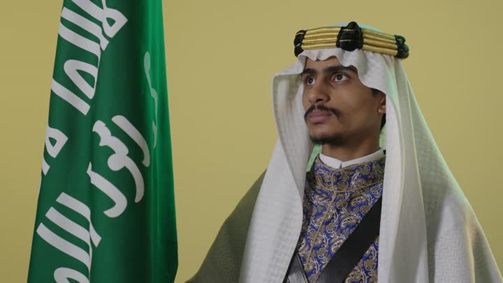 Saudi Man in Traditional Founding Day Attire Saudi Arabia