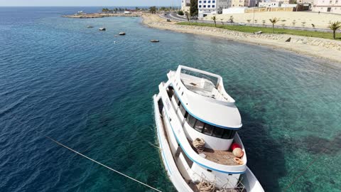 White Tourist Yacht Duba Saudi Arabia Aerial Footage