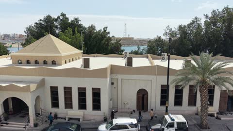 Aerial shots of a mosque in Dhaba, Saudi Arabia, taken with a drone.