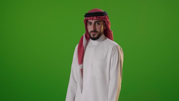 Saudi Man in Traditional Dress on Green Screen Background