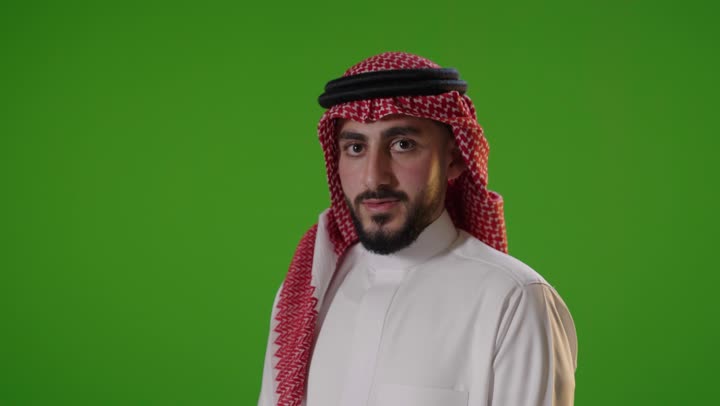 Saudi Man in Traditional Thobe on Green Screen