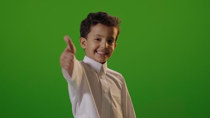 Saudi Boy Thumbs Up Green Screen Footage