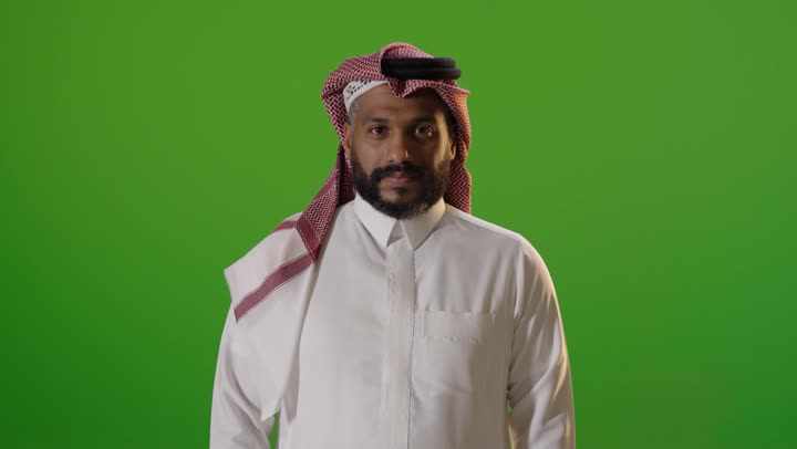 Saudi Man Giving Thumbs Up On Green Screen