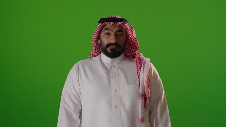 Saudi Man Thumbs Up Gesture Green Screen Footage