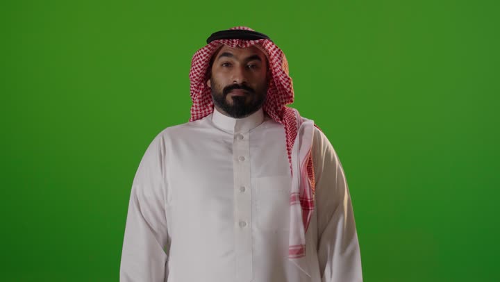 Saudi Man Thumbs Down Gesture Green Screen