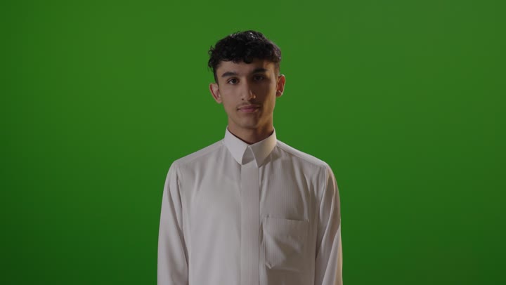 Arab Man in White Thobe on Green Screen Background