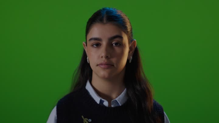 Arab Schoolgirl Green Screen Stop Gesture Video
