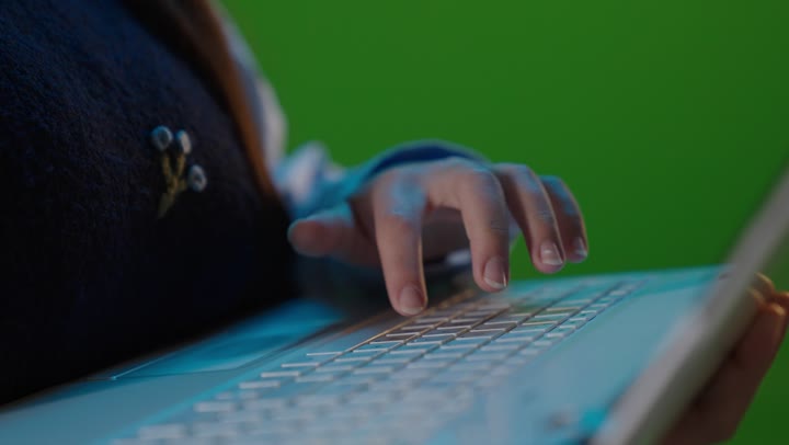Hand Typing on Laptop Green Screen Chroma Key