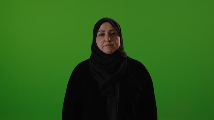 Arab Woman Thumbs Down Gesture Green Screen Footage