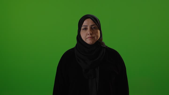 Arab Woman Hijab Stop Gesture Green Screen