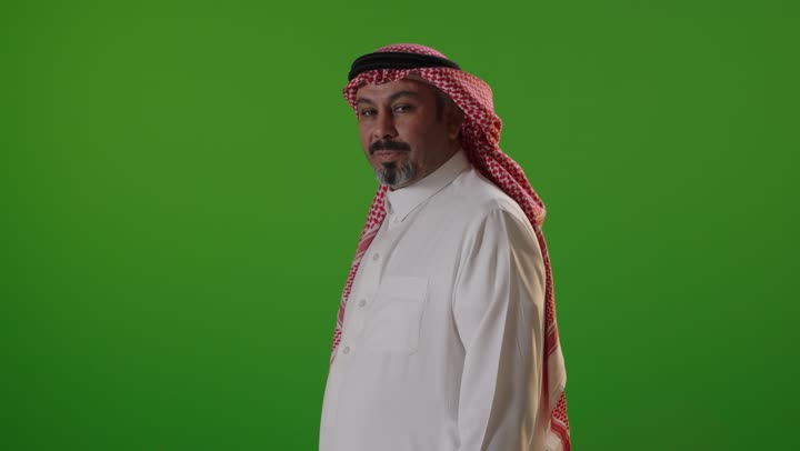 Saudi Man in Traditional Thobe on Green Screen