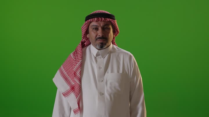 Saudi Arab Man Performs Thumbs Down Gesture Green Screen
