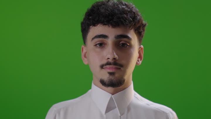 Saudi Man White Thobe Green Screen Thumbs Up Gesture