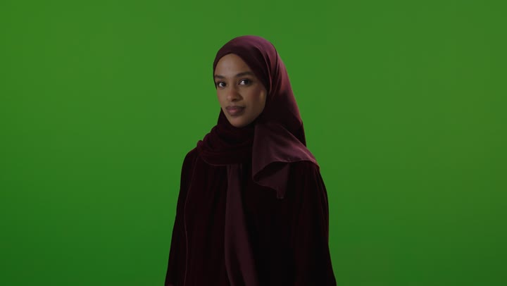 Saudi Woman in Hijab on Green Screen Studio Footage