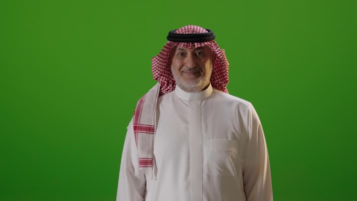 Saudi Man Smiling on Green Screen Studio Footage