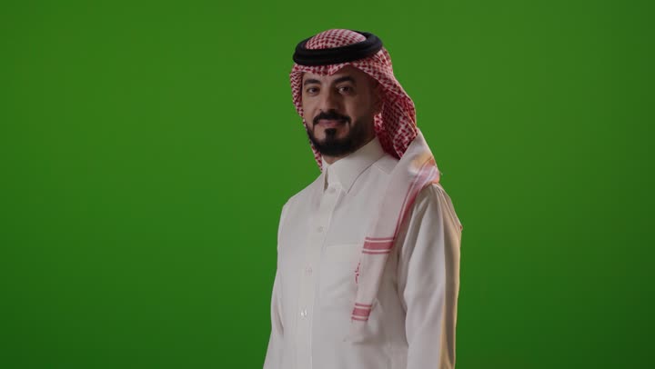 Saudi Man in Traditional Thobe on Green Screen