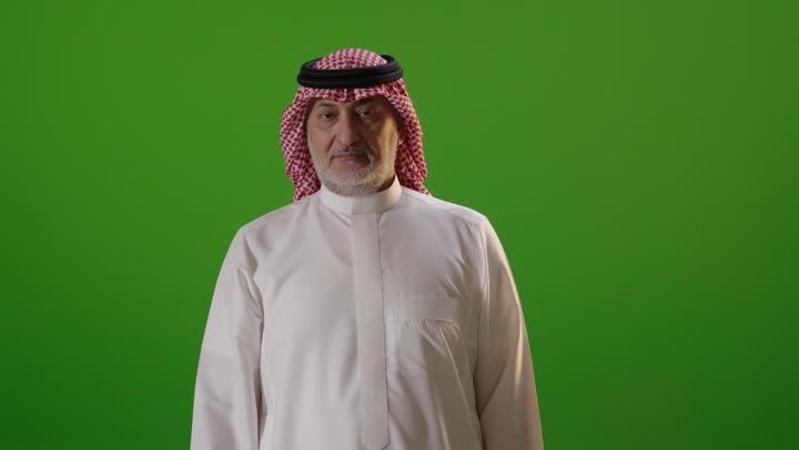 Saudi Man Stop Hand Gesture Green Screen Footage