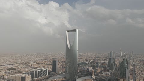 Kingdom Centre Riyadh Aerial Drone View with Rainbow