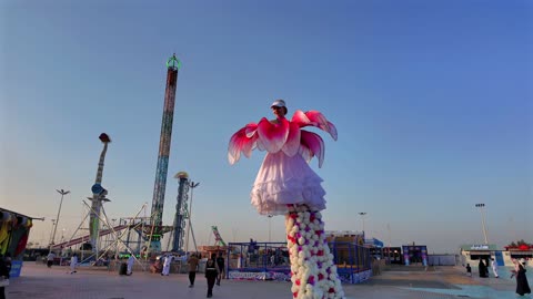A performer at an outdoor amusement park in the city of Yanbu.