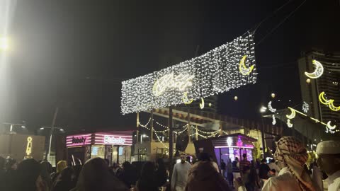 Jeddah Art Promenade Ramadan Night Lights and Crowds