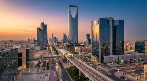 Riyadh City Skyline Kingdom Centre Sunset Timelapse